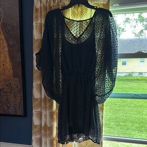 Free People Sheer Blue Grey Polka Dot Tunic Dress